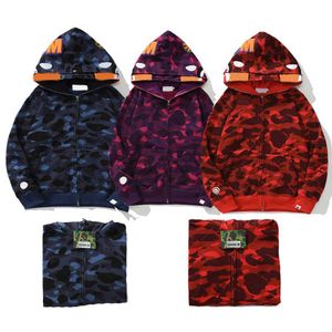 Herr designer hoodie full-zip up apa haj kvinnors dubbelskikts hoodie färg camo jacka blå huva tröjor män kvinnors tröja långärmad g06r