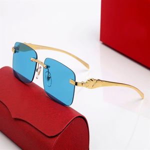 Designer sunglasses leopard head square Gradient Lenses mens and womens fashion glasses gold silver metal frame frameless rectangu258g