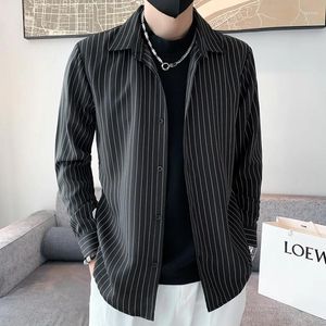 Men's Casual Shirts Spring Easy Care Long Sleeve 2024 Striped Dress Pocketless Formal Business Standard-fitOffice Shirt B164