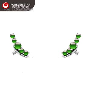 Charming Highest Level Genuine Jade White Gold Diamond Full Green Color Icy Jadeite Stud Earrings