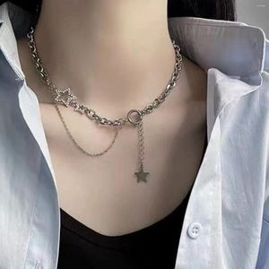 Подвесные ожерелья Shiny Star Lieed Liefer Choker Diwelry для женщин 2024 модная пентаграмма Серебряная цветовая цепь Циркона очарование