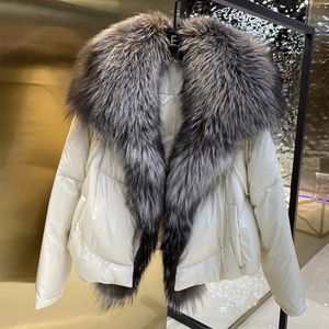 Annsirgra Winter Women White Duck Down Bupt Hound теплое свободное пальто натуральное настоящее меховое воротнич