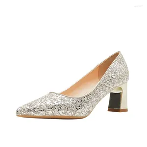 Kleiderschuhe Gold Hochzeit Silber 6 cm High Heels Crystal Plus Size 31-43 Braut Frauen Punkt Zeh