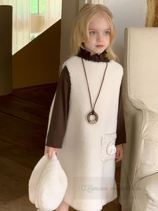 Girls fleece vest dresses kids stereo rabbit applique pocket princess dress autumn winter children thicken warm clothes Z6281