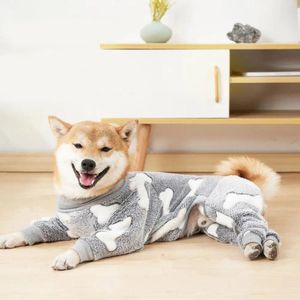 Dog Apparel Pet Jumpsuit Printing One Piece Keep Warm Flannel Bone Pattern Pajamas For Indoor Clothes Puppy