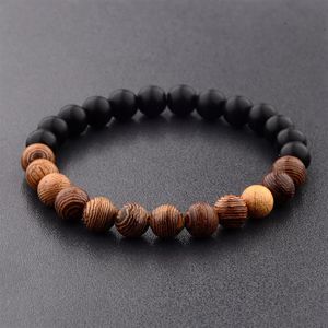 8mm New Natural Wood Beads strand Bracelets Men Black Ethinc Meditation White Bracelet Women Prayer Jewelry Yoga2100