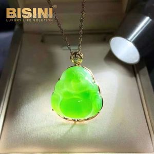 Güney Afrika Elmasları ile Altın Hetian Jasper Charms Hotan Jade Nephrite Elma Yeşil Buda Kolye