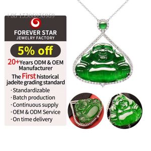 Utsökt högkvalitativ Jade Buddha Real Gold Diamond Jewelry Imperial Green Jadeite Charm Pendant