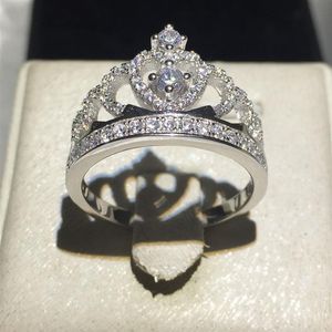 Handgefertigte Fashion Lady Crown Ring 925 Sterling Silber 5A Zirkon CZ Verlobungszeit Ringe238e