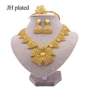 Jewelry sets 24K Dubai gold color wedding for women necklace earrings Bracelet ring African bridal gifts collares Jewellery set 20236n