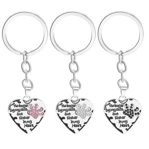 12 Pcs Lot Key Chain No Longer By My Side But Forever In My Heart Paw Print Heart Keychain Pet Animal Lovers Memorial Friend Key R272r