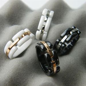 Nuovo Arrivo Fashion Lady 316 Titanio Steel Black White Ceramic Wedding Engagement 18K Gold Rings Stretti dimensioni 6-112591