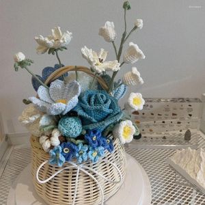 Bröllopsblommor Blue Iceberg Artificial Fabric Neederwork Brudtärna Bukett Mariage Sticked Flower Hand vävd för älskare