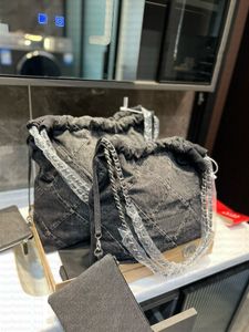 Роскошная джинсовая джинсовая ткань 22 Bag Women Ground offem Plouds Sag с цепной шнурки открывает алмазной дизайнерская сумка для рисунков