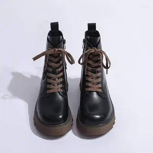 Boots 2023 Autumn Thick-soled Heightened Lace-up Casual Short A Pedal Round Toe Trendy Women's Models