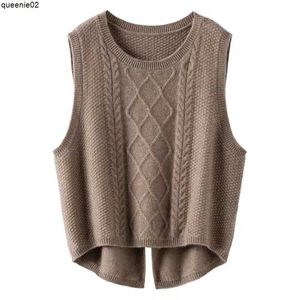 Women's Vests wool for in autumn and winter new layered cashmere outerwear with loose short slit solid color knitted sweater