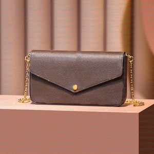 Klassische Felicie Pochette -Ketten Umhängetaschen Mode Einzelhandel Leder Lady Clutch Crossbody Handtaschen Frauen tragbare Klappen Designer Brieftaschen 61276 geprägte Taschen