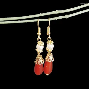 Kolczyki Dangle Red Jade Biżuteria akcesoria szlachetne chińskie projektant amulet amulet naturalny prawdziwy 925 Srebrny luksusowy moda kobiety