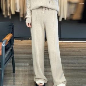 Women's Pants Exquisite Solid High Waist Loose Knitted Straight Wool Middle Seam Ladies' Autumn&Winter