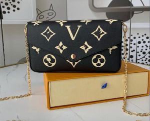 69977 Shoulder Bag FELICIE POCHETTE Dove Grey Empreinte Leather with Bold Cream Flower Print Envelope Detachable Gold Chain 3 Multi Clutch luxurys designer bags