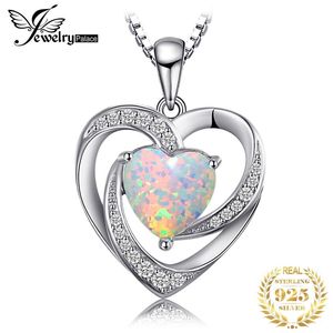 JewelryPalace Heart Created Opal Pendant Necklace 925 Sterling Silver Gemstones Choker Statement Necklace Women No Chain LJ201009269Y
