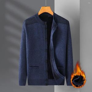 Men's Sweaters Single-breasted Cardigan Mid-aged Thick Knitted Coat With Round Neck Pockets For Fall Winter Long