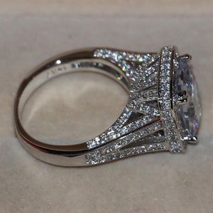 Size 5-11 Luxury Jewelry 8CT Big Stone White sapphire 14kt white gold filled GF Simulated Diamond Wedding Engagement Band Ring lov237E