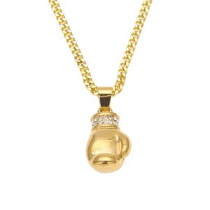 Men Stainless steel Boxing Glove Pendant Hip hop Punk Style Gold Silver Pendant Necklace Fashion Sport Fitness Jewelry220C