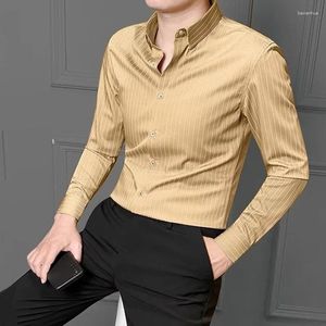 Мужские повседневные рубашки высококачественные золото с длинными рукавами для мужчин весеннее осеннее бутик-стройный стройный принцип