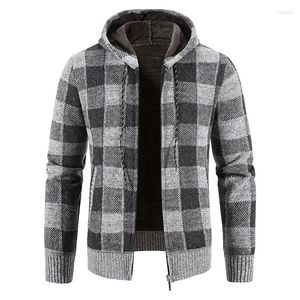 Suéteres masculinos homens com capuz Cardigan Winter Plaid Casual SweaterCoats masculino Cardigans quentes de mole mole