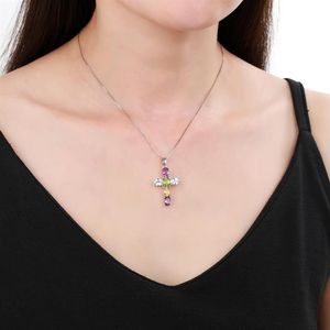 Gem's Ballet 925 Sterling Silver Cross Necklace For Women Natural Amethyst Topaz Colorful Gemstone Pendant Jewelry 20212837