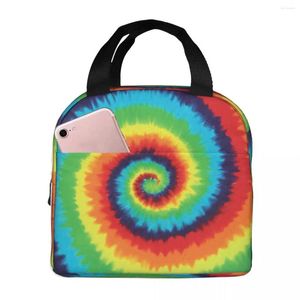 Dinnerware Color Tie Dye Lunch Bag Insulated With Compartments Reusable Tote Handle Portable For Kids Picnic School