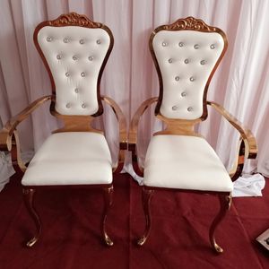 King Arm Wedding Events Brud och brudgum Stol med Diamond On Back Crown Royal Chair rostfritt stålstolar Mandap för bröllopssteg 151