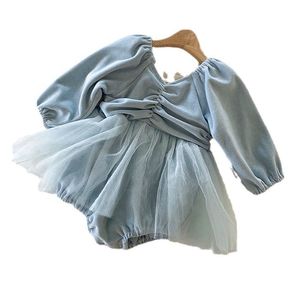 Säuglings Kinder Rüschen Samt Rolpper Kleinkind Girls V-Ausschnitt Langarm Spitze Spitze Tüll Jungenuits Baby Prinzessin Klettern Kleidung Z6275