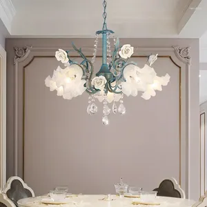 Kronleuchter Moderne Anhänger Lichter Französische Pastoralblumen Glas Kristall Kraller lebend