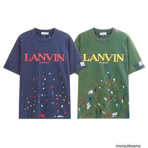 Moda Roupas Mens Designer Tees Camisetas Lanvins Langfan Carta Imprimir Lavagem Manga Curta Top Speckle Cor Dot Casal Manga Curta Camiseta Homens Puro Algodão Camisetas R