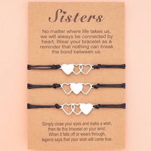 Strand Fashion Sisters Card Armband Rostfritt stål Hjärtformad vaxtråd som väver grossist