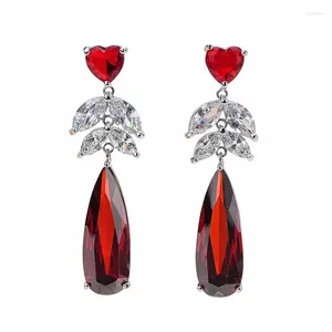 Dangle Earrings Senyu Fashion Long Water Drop Cz Earing Red Purple Crystal Luxury Party Jewelry Gifts for Wedding