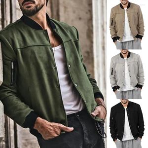 Men's Jackets Men Jacket Autumn Coat Stylish Mid Length Suede Cardigan With Stand Collar Single-breasted Pockets For Fall