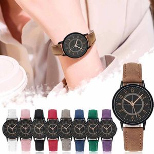 Wristwatches Women's Watch Quartz Dial Digital Everyday Gift Clock Frosted Leather Strap Ladies And Girls' Light Luxury