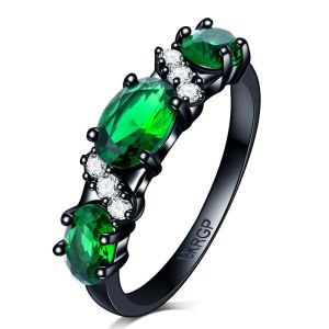 Modestil Regenbogen Mystiker Oval A+ Green Cz Zirkon Ehering für Frauen Lady schwarzes Goldgefüllte Verlobungsparty Anel Großhandel