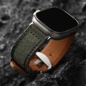 Titta på band handgjorda duk laminerad läderrem för Apple Ultra Men Thicked Armband Vintage Made 49mm 45mm 44mm SE8 Black