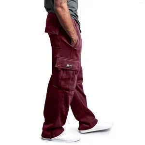 Męskie spodnie solidny kolor sznurka elastyczna pasa wielokrotne kieszonkowe luźne luźne paliwo