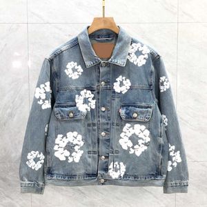 Herrjackor kvinnors blommor mönster jackor denim kappa tvätt blå designer kvinnoknapp bokstäver skjortor kvinna designer jackor s-xl8wrl