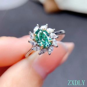 Klusterringar 2023 Green Moissanite Ring for Women Jewelry Engagement 925 Sterling Silver Birthday Party Gift Shiny Lab Diamond