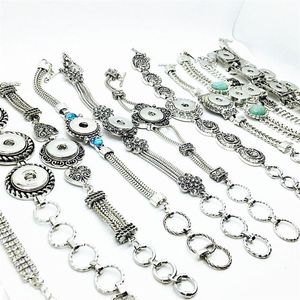 Genagem de moda de mixagem de 10 peças de 10 peças estilos de moda de prata antiga feminino 18mm Snaps Button Charms Bracelets Diy Snap Jewelry 283f