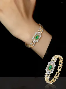Link Bracelets Luxury Gold Color Emerald Bracelet For Women Fashion Female Micro Inlaid Zircon Bangle Wedding Party Jewelry Gift