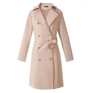 Women039s Trench Coats Vintage Double Breasted White Coat for Women Sashes Slim Long Female Winter Office Solid Dress9450291