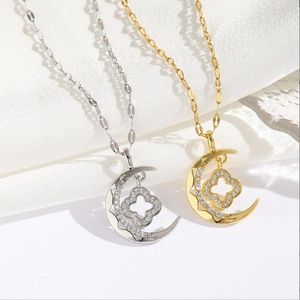 Collane con ciondolo Collana con stella cadente e luna da sogno europeo e americano, Collana con collare in acciaio al titanio con zirconi micro intarsiati di ispirazione femminile per il cielo stellato