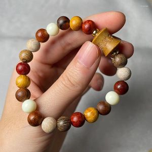 Link Bracelets Sandalwood Bamboo Red Rosary Beads For Men And Women Zen Chinese Style Retro Design Couple Hand Rope Gift